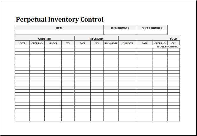 Perpetual Inventory Control Template for EXCEL Excel Templates