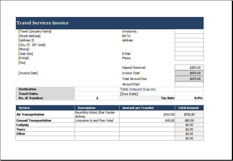 free travel agent invoice template