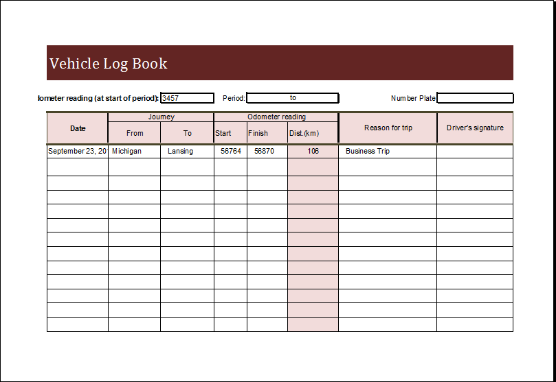 Vehicle Log Book Template For MS EXCEL