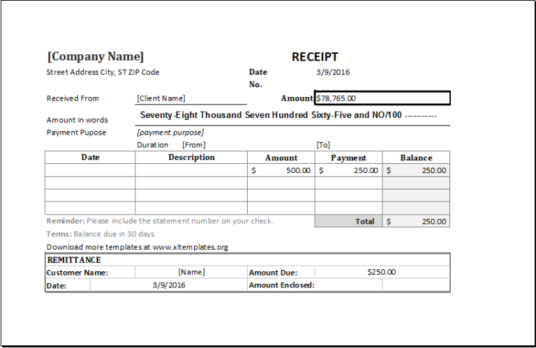 Cash Receipt Template 1