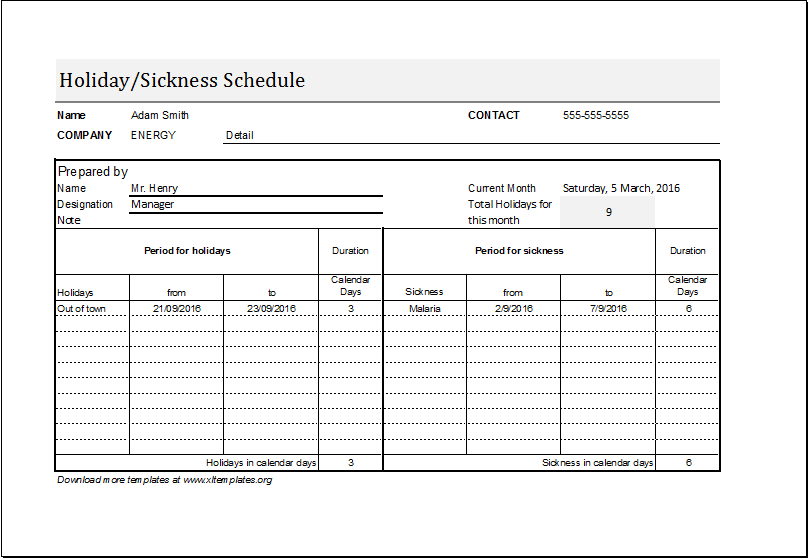 holiday sickness schedule