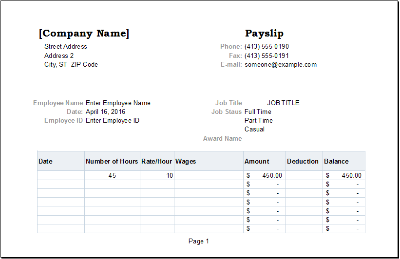 salary slip format blank salary slip format