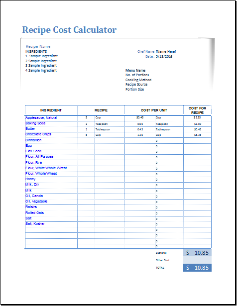 recipe-template-excel