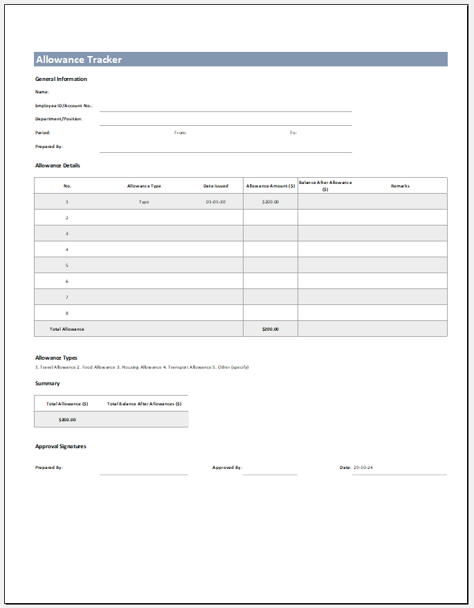 Allowance Tracker Template