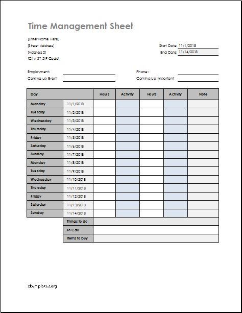 Time Management Worksheet Template For Excel Excel Templates