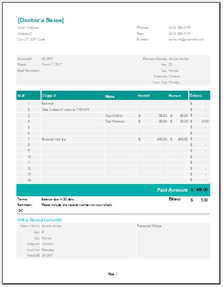 Doctor Invoice Templates For Ms Excel Excel Templates