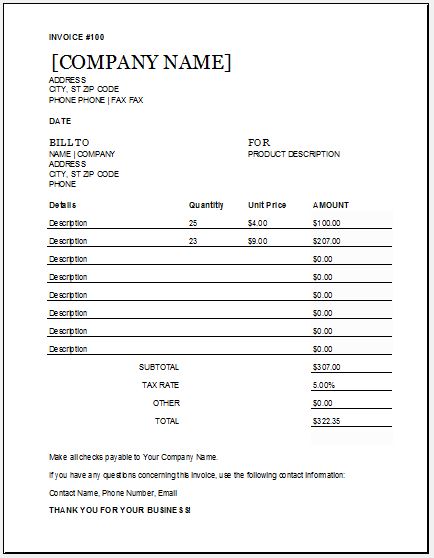 Itemized Invoice template