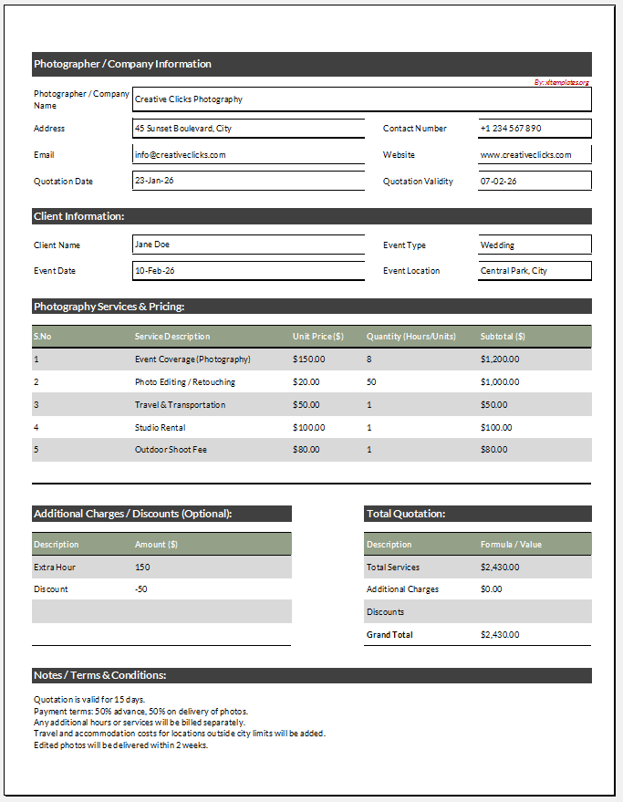 Photography Quotation Template