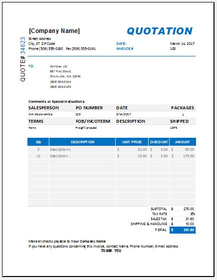 Price Quotation Templates for MS Excel | Excel Templates