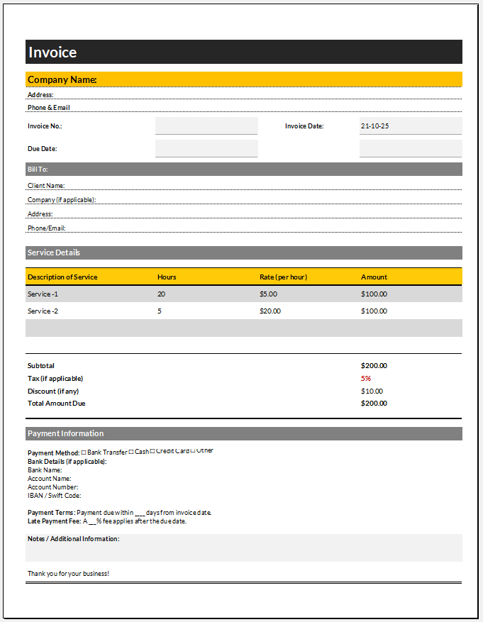 Standard Service Invoice