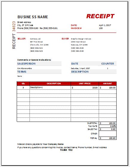 Sales Receipts Contents & Templates for MS Excel | Excel Templates