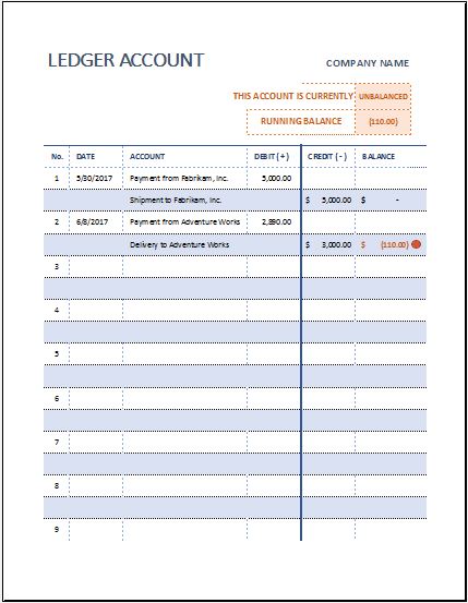 T-Ledger Account Sheet Template for MS Excel | Excel Templates