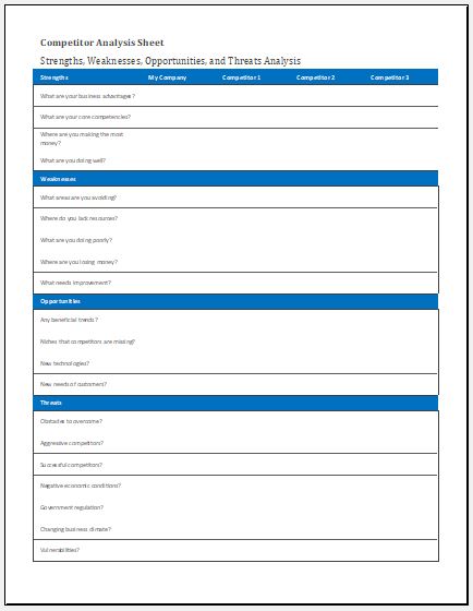 Competitive analysis sheet