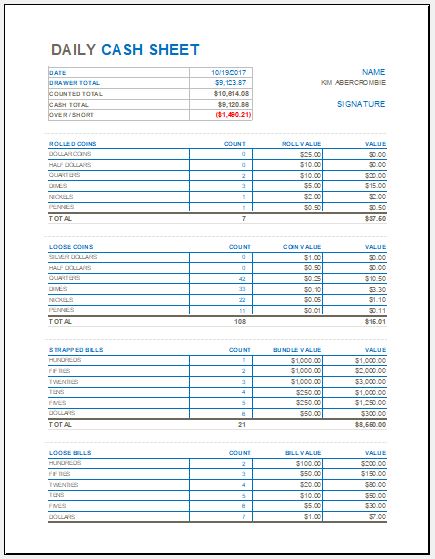 Daily Cash Balance Sheet Template : Daily Cash Balance Sheet Template - Daily Cash Report ...