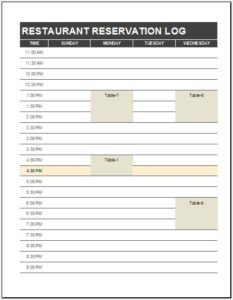 Restaurant Reservation Log Template for MS Excel Download Restaurant Reservation Log Template for MS Excel Download
