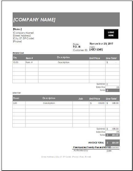 Handyman Invoice Template Excel Format Excel Templates