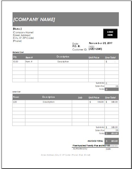 Handyman invoice