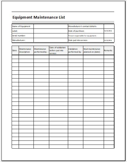 Electrical Maintenance Checklist In Excel Format Wedding Checklist 