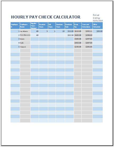Hourly pay check calculator