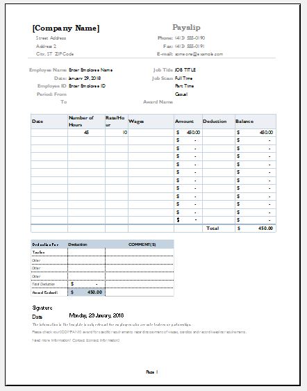 Excel Pay Slip Template Singapore 7 Payslip Templates Excel Pdf