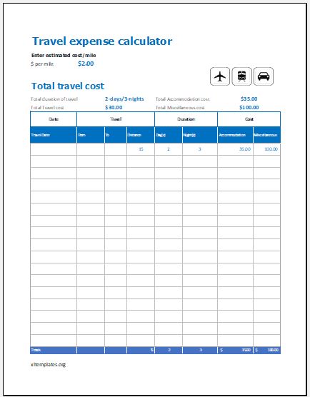 travel advance calculator