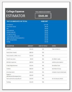 College study budget template