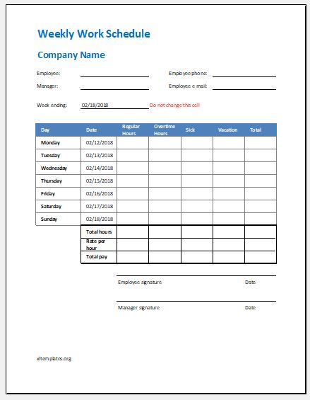 Employee Weekly Work Schedule