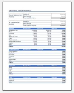Individual Monthly Budget Template