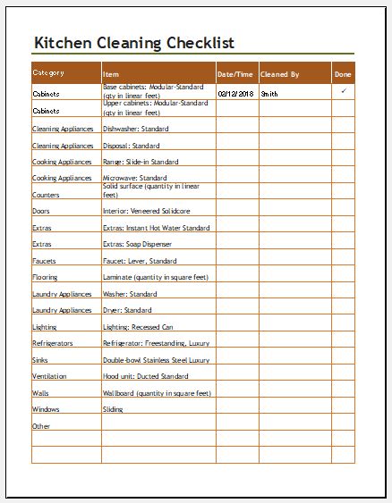 Kitchen Cleaning Checklist Template for Excel | Excel Templates