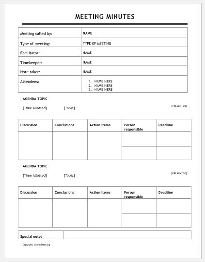Meeting minute template