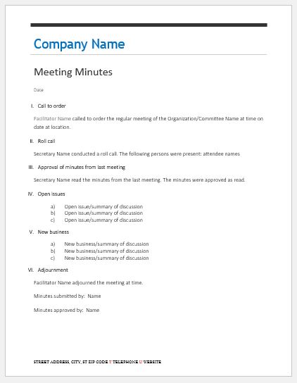 Meeting minute template