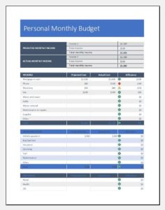 One Person Budget Sheet Template