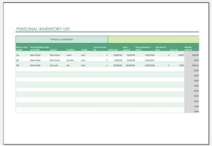 Personal inventory template