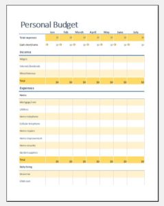 Single person budget sheet for one year