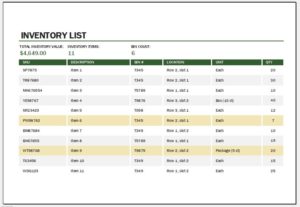 Warehouse inventory template