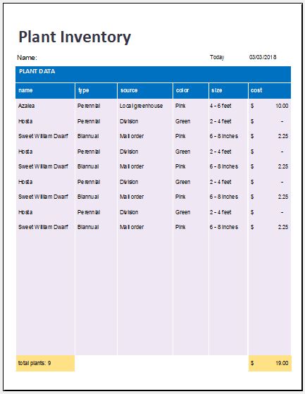 Plant Inventory Template for MS Excel | Excel Templates