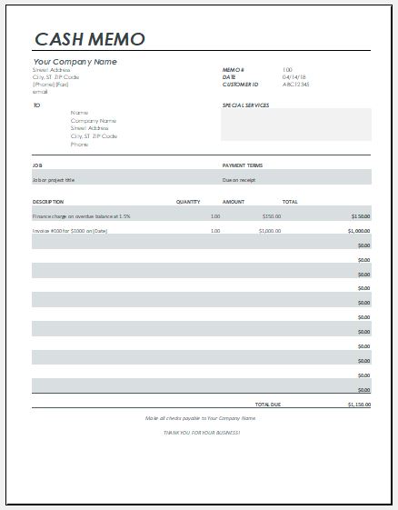 Cash memo template