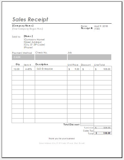 Sales receipt template