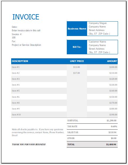 Invoice Template Excel