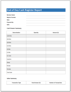 Image 4 for End Of Day Cash Register Report Template