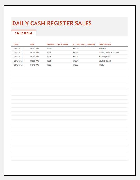 End Of Day Cash Register Report Template Excel Templates