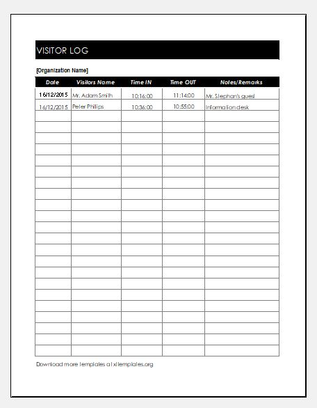 Office visitor log template