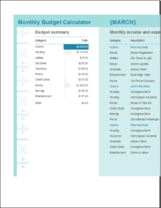 Excel Family budget template