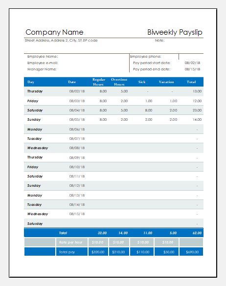 Biweekly payslip format