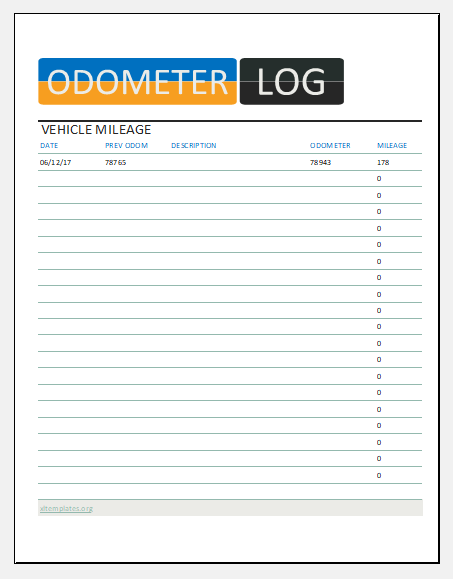 Odometer log template