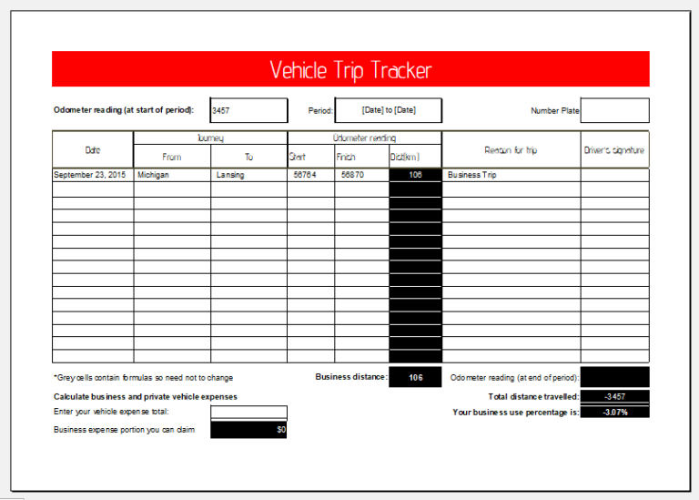 vehicle trip sheet excel