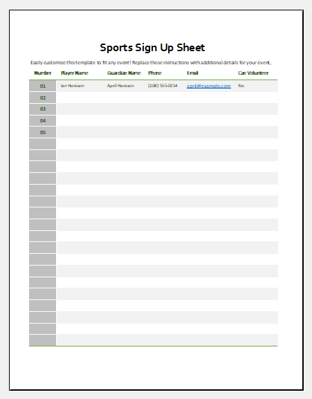 Sign Up Sheet Template from www.xltemplates.org