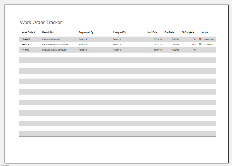 Work order tracker template