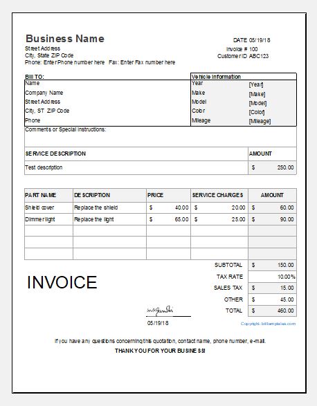 Auto Repair Excel Template from www.xltemplates.org