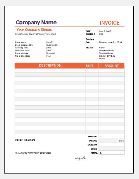 Catering Service Bill/Invoice Templates for Excel | Excel ...